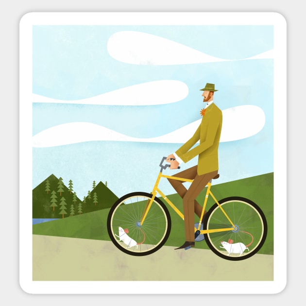 Tweed Cyclist on Mice Power Poster Sticker by Gregorilla